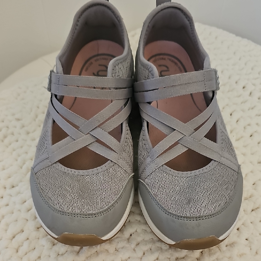 Ryka Gray Cross-Strap Mary Jane Flats